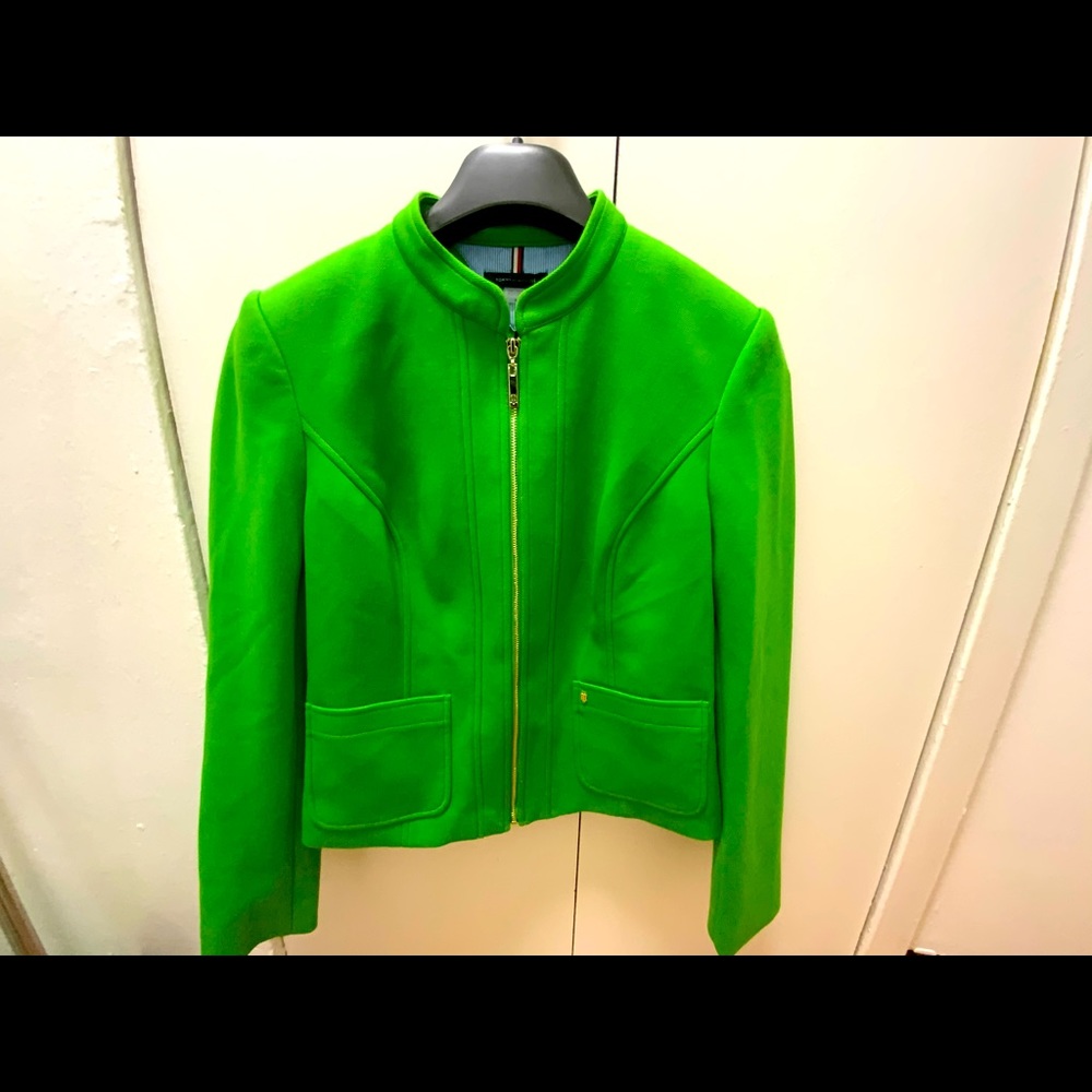 Green  knit blazer with patch on elbow